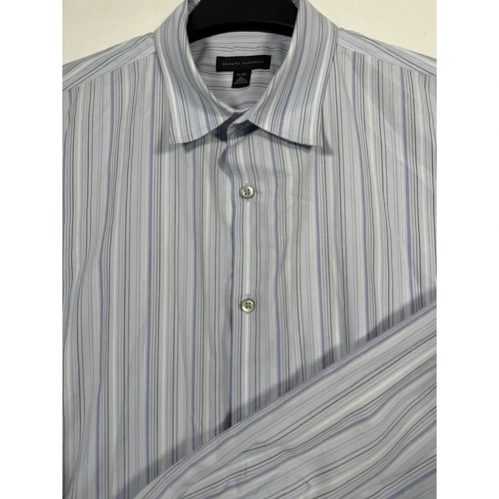 Banana Republic Striped Long Sleeve Men's 17-17.5 XL Button Down Shirt‎ Purple